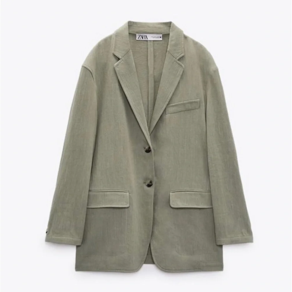 ZARA Green Linen Blend Button Blazer Jacket Women's Small - Picture 1 of 9